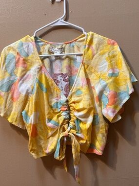 Land of the Free Romantic Kawaii Floral Crop BowTop Size XS NWT